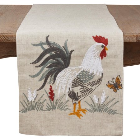 SARO LIFESTYLE SARO  16 x 70 in. Rectangular Long Table Runner with Embroidered Rooster Design - Natural 773.N1670B